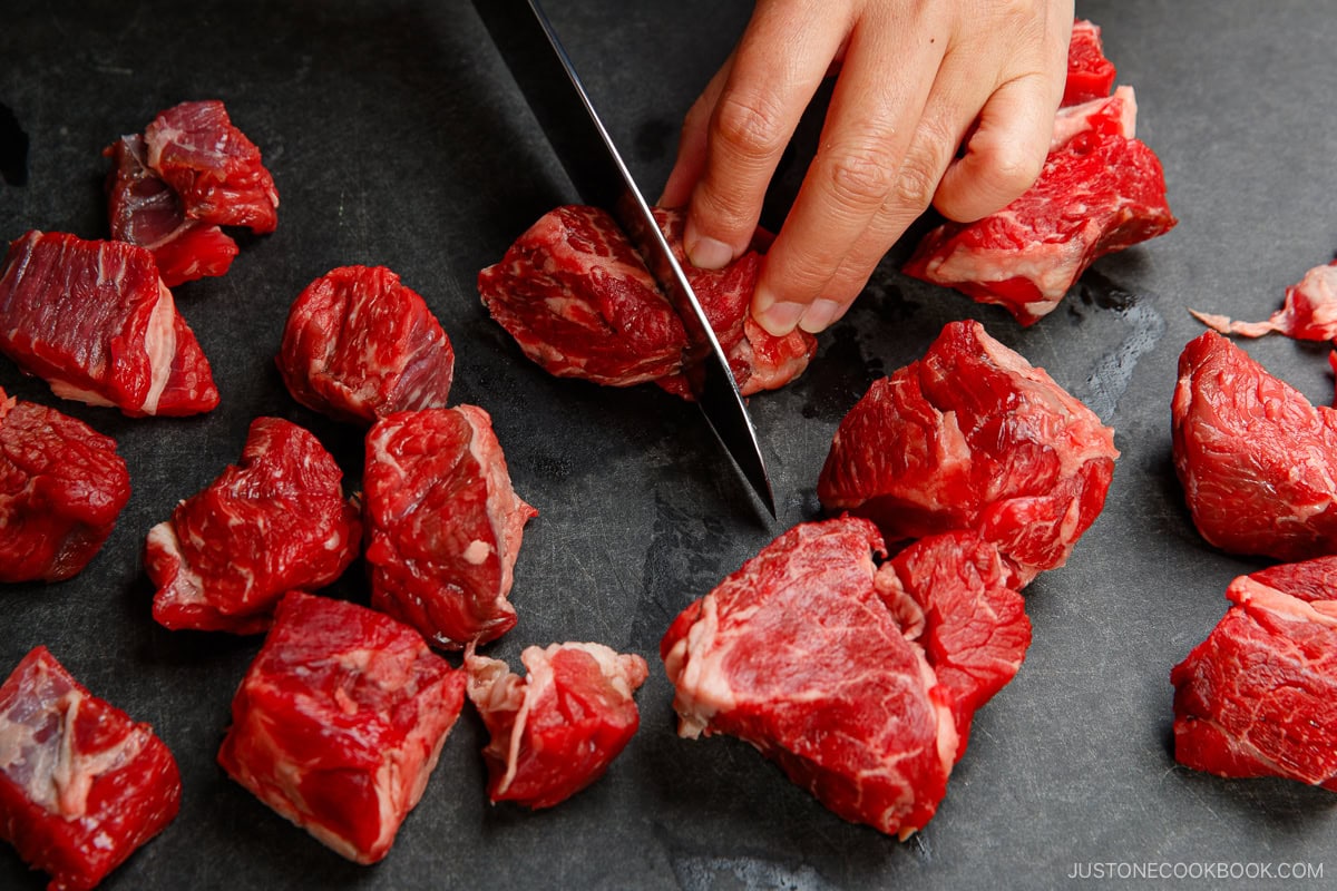 Cut the meat into smaller chunks.