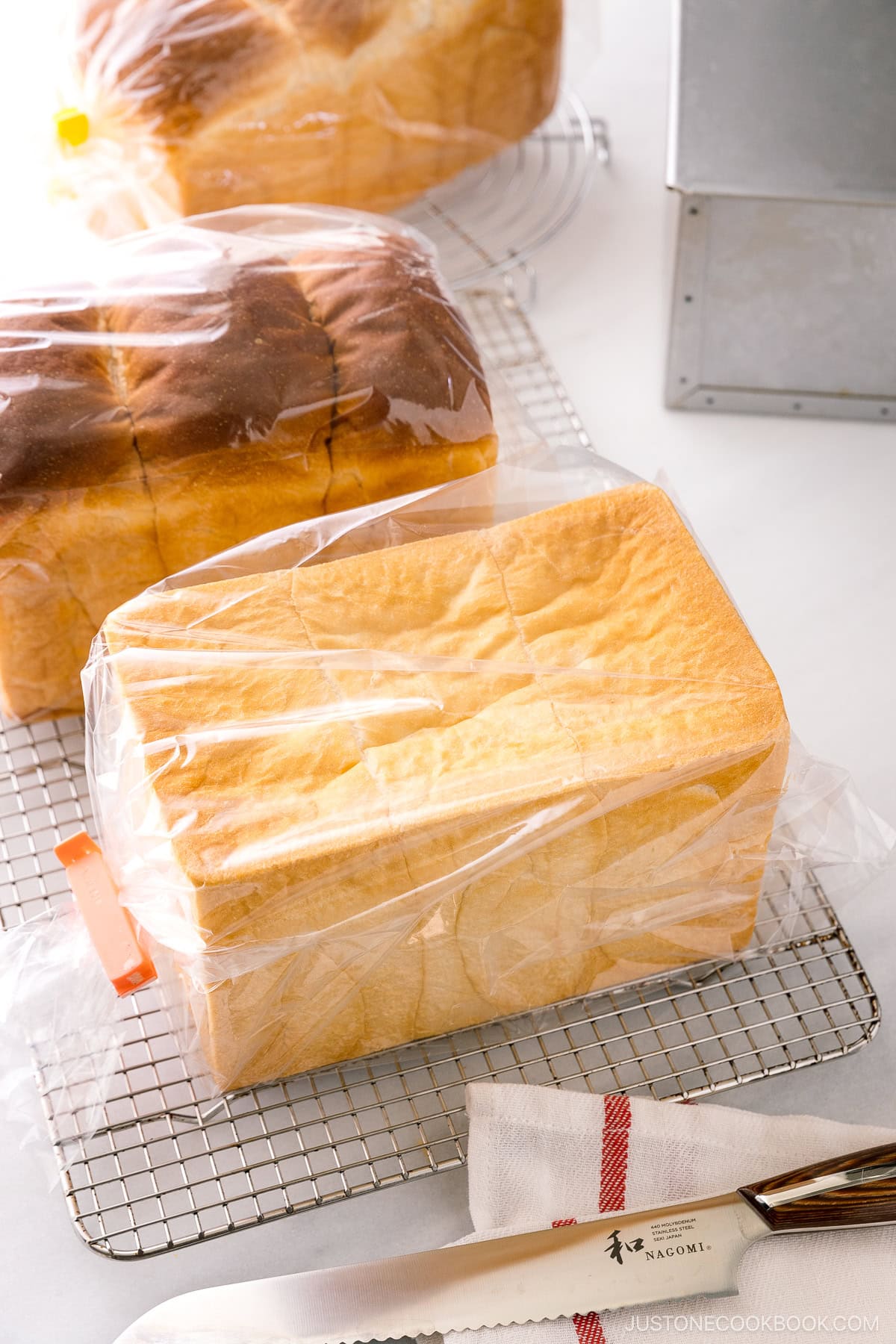 Japanese milk bread in plastic bags.