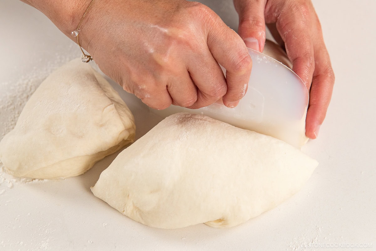 Dividing the dough.