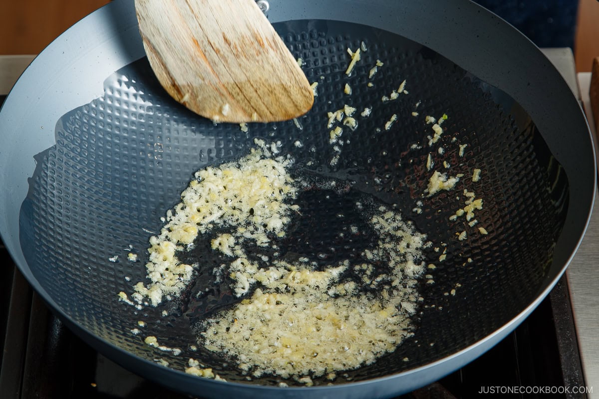 Saute aromatics in the wok.