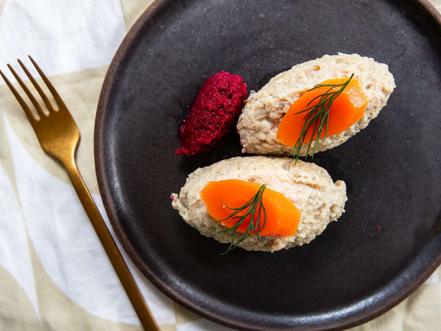 Side view of gefilte fish