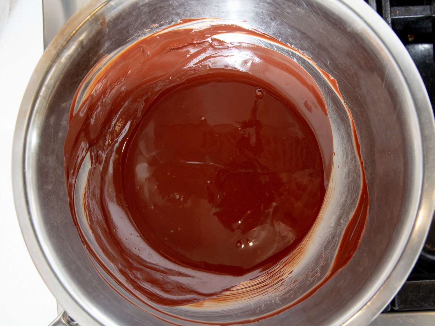 Overhead view of chocolate topping