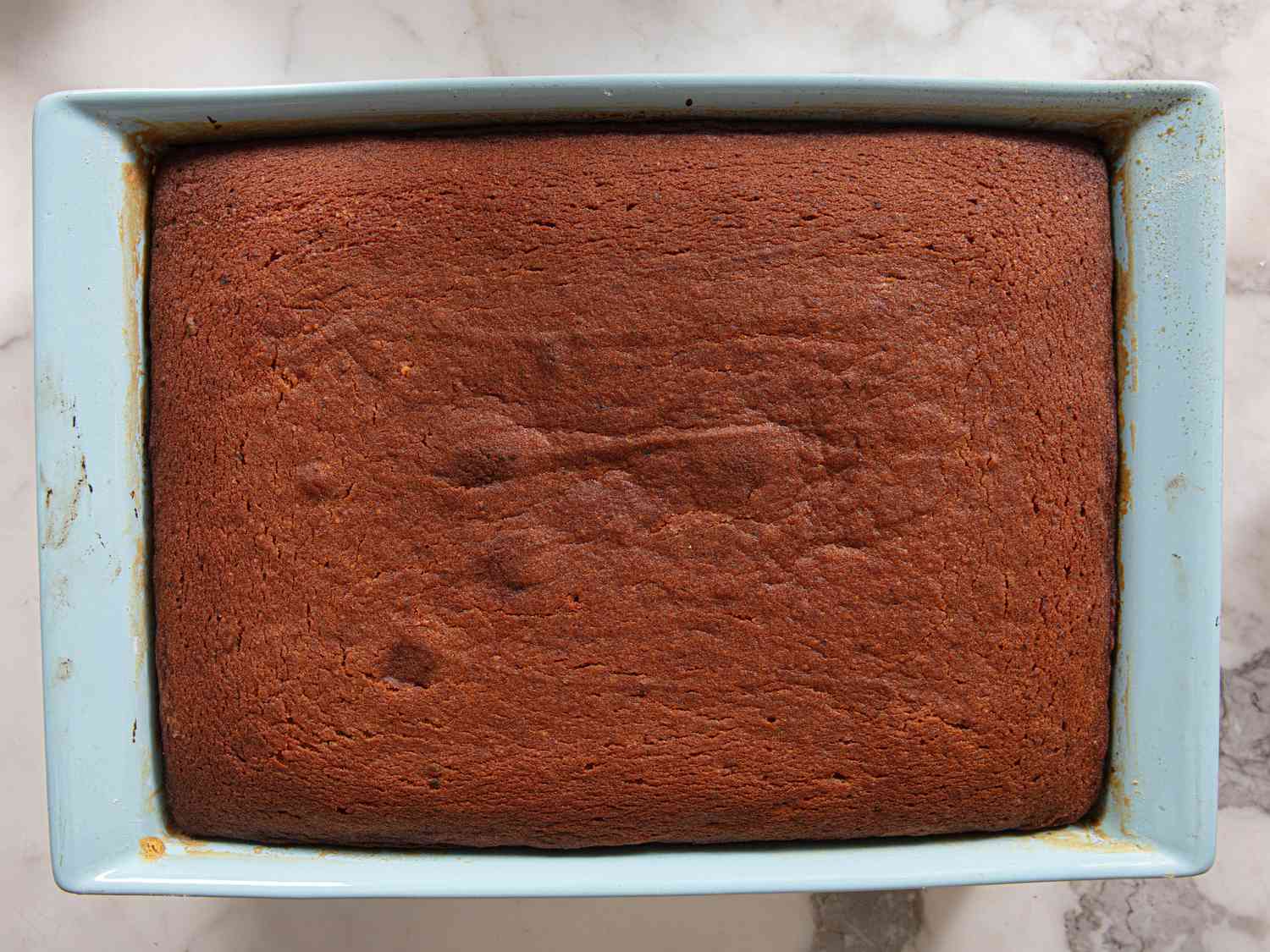 Overhead view of baked cake