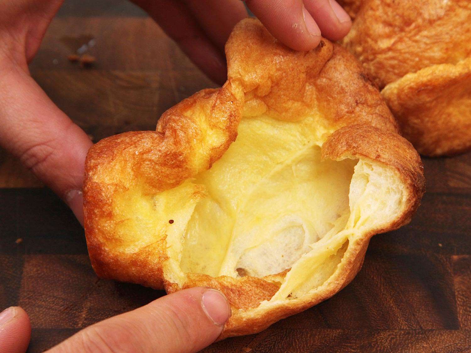 Cross-section of a Yorkshire pudding showing hollow center