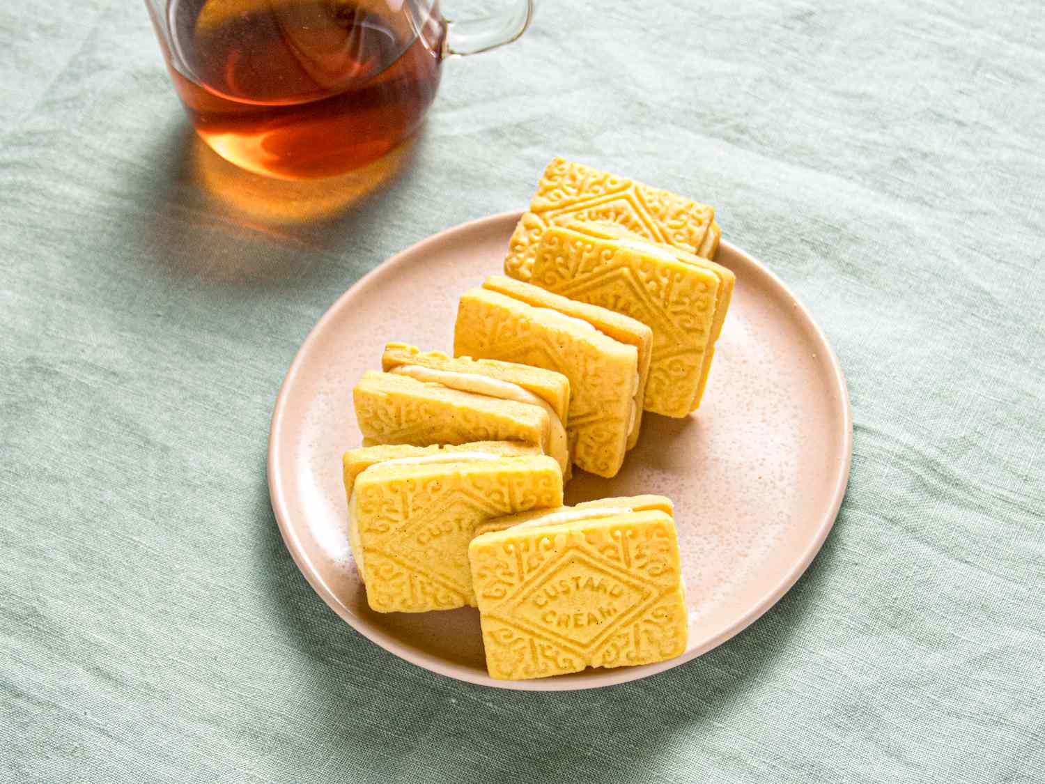 Side view of custard creams