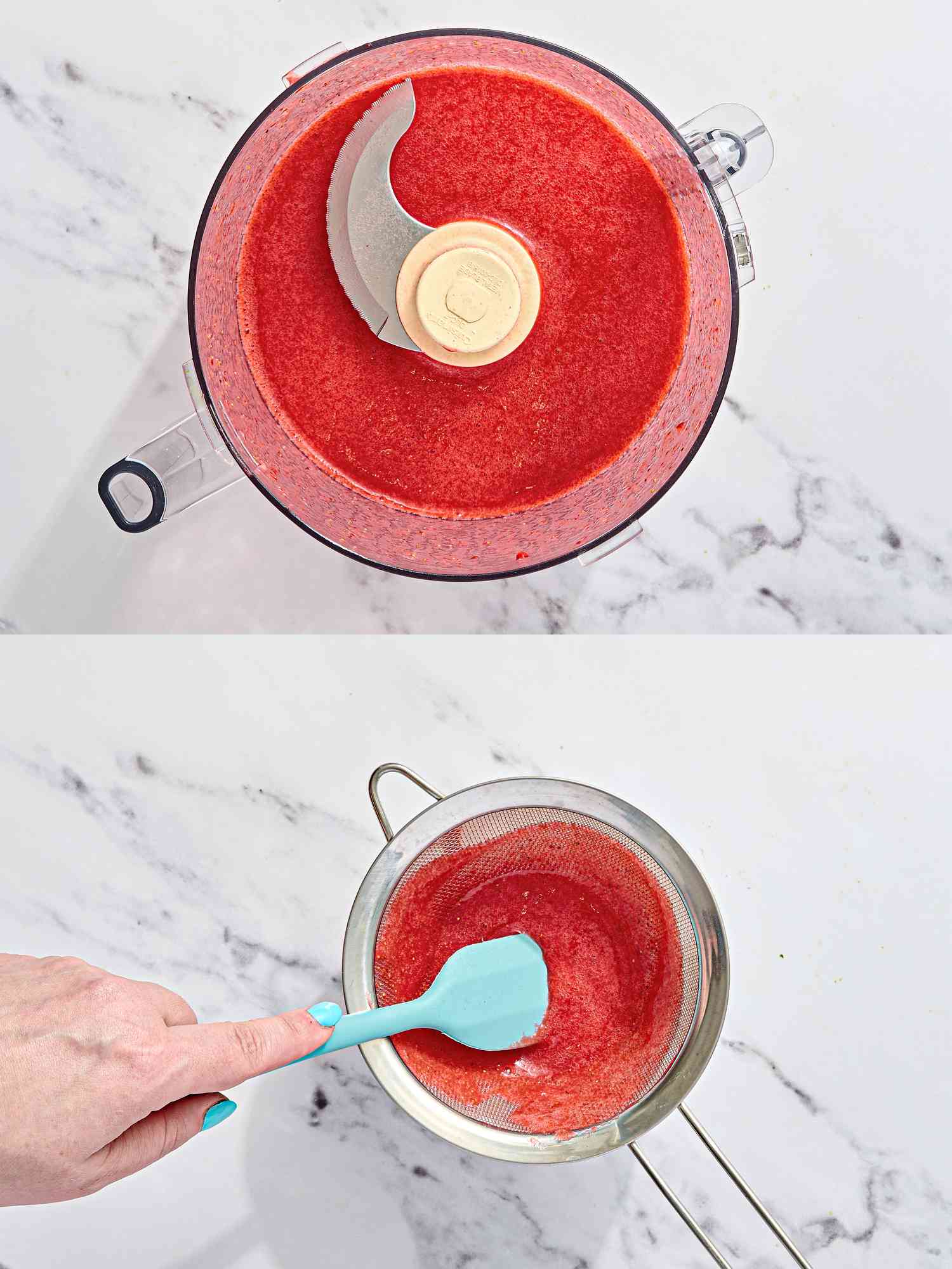 Two image collage of making puree