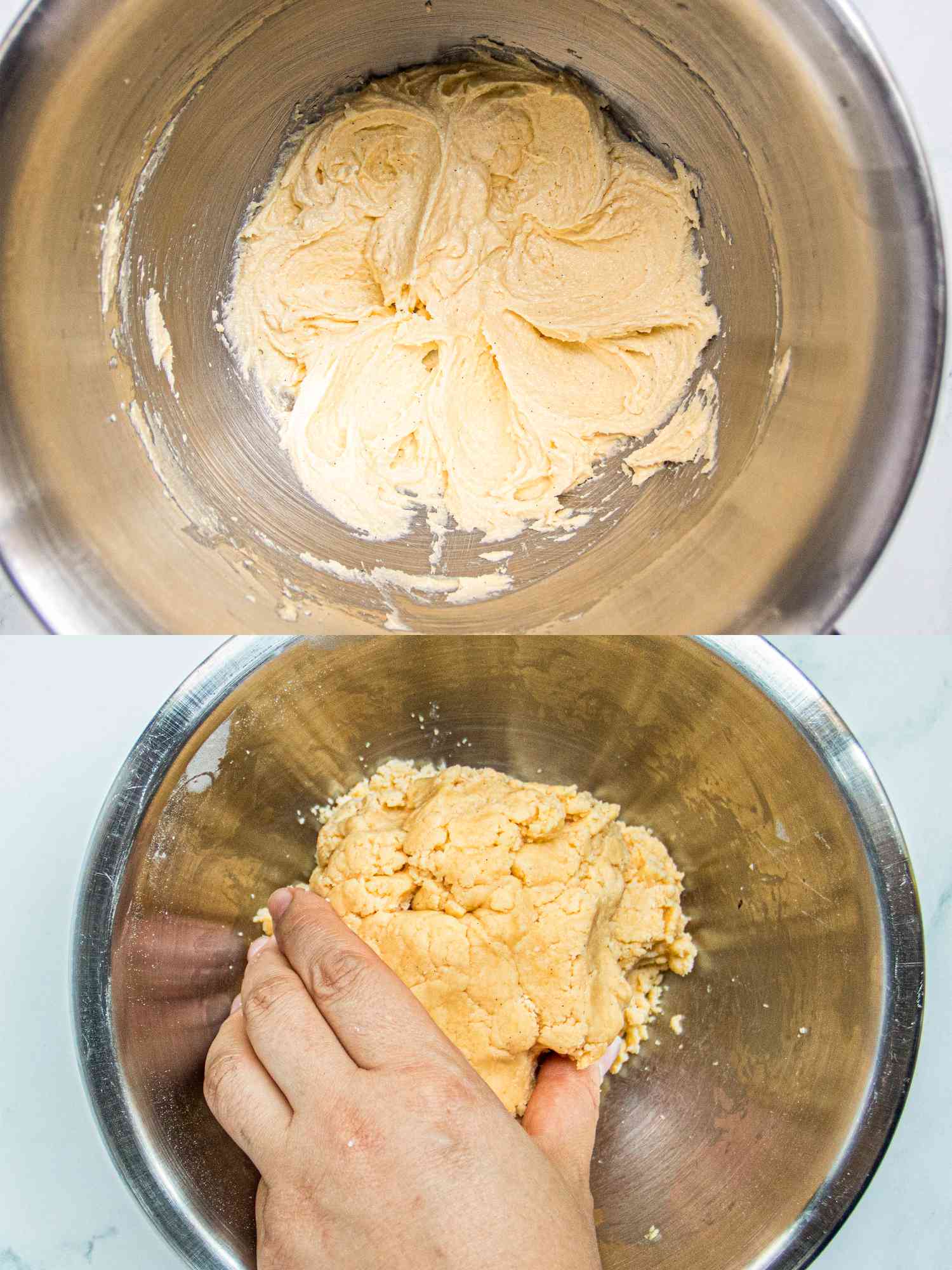 Two image collage of forming dough