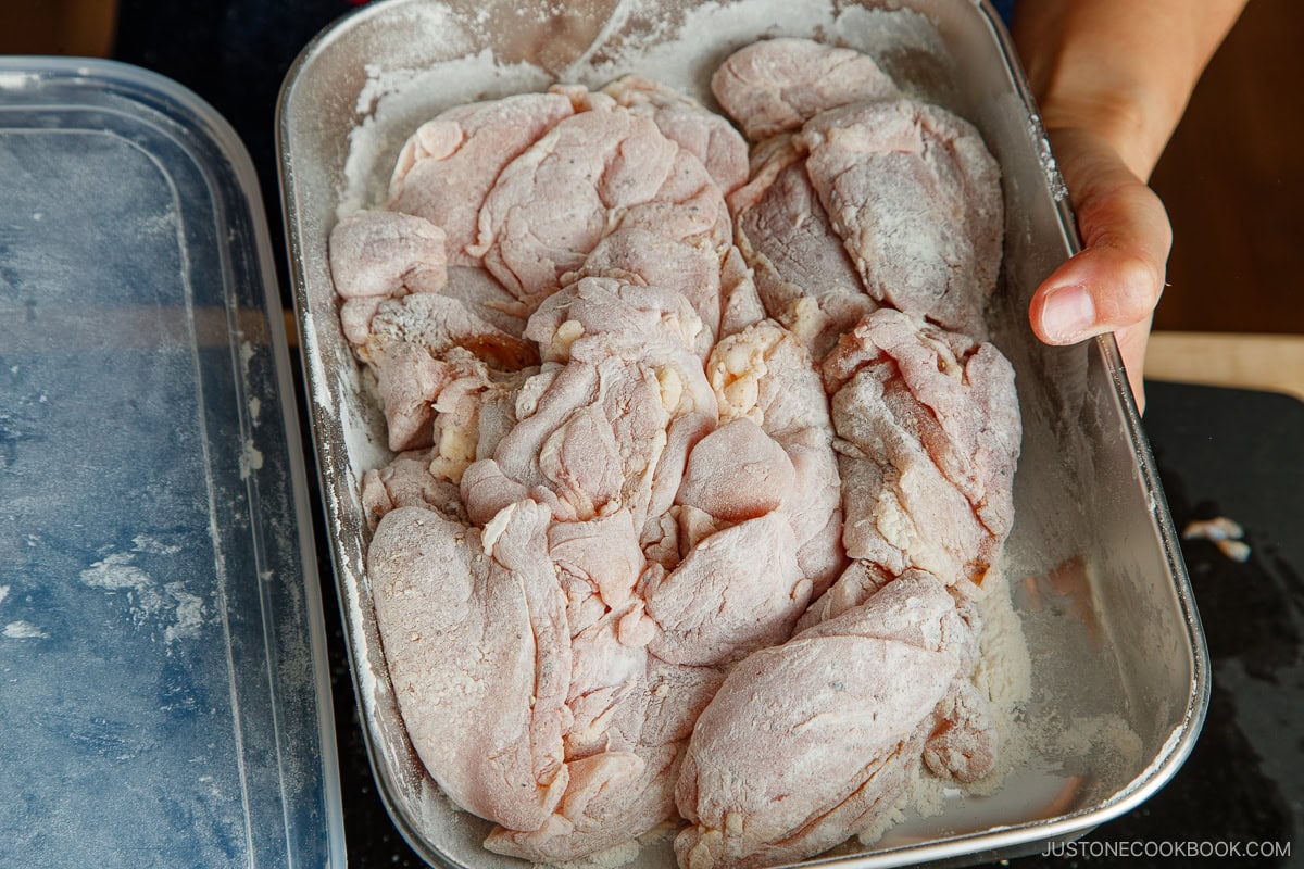 Bread the chicken with flour