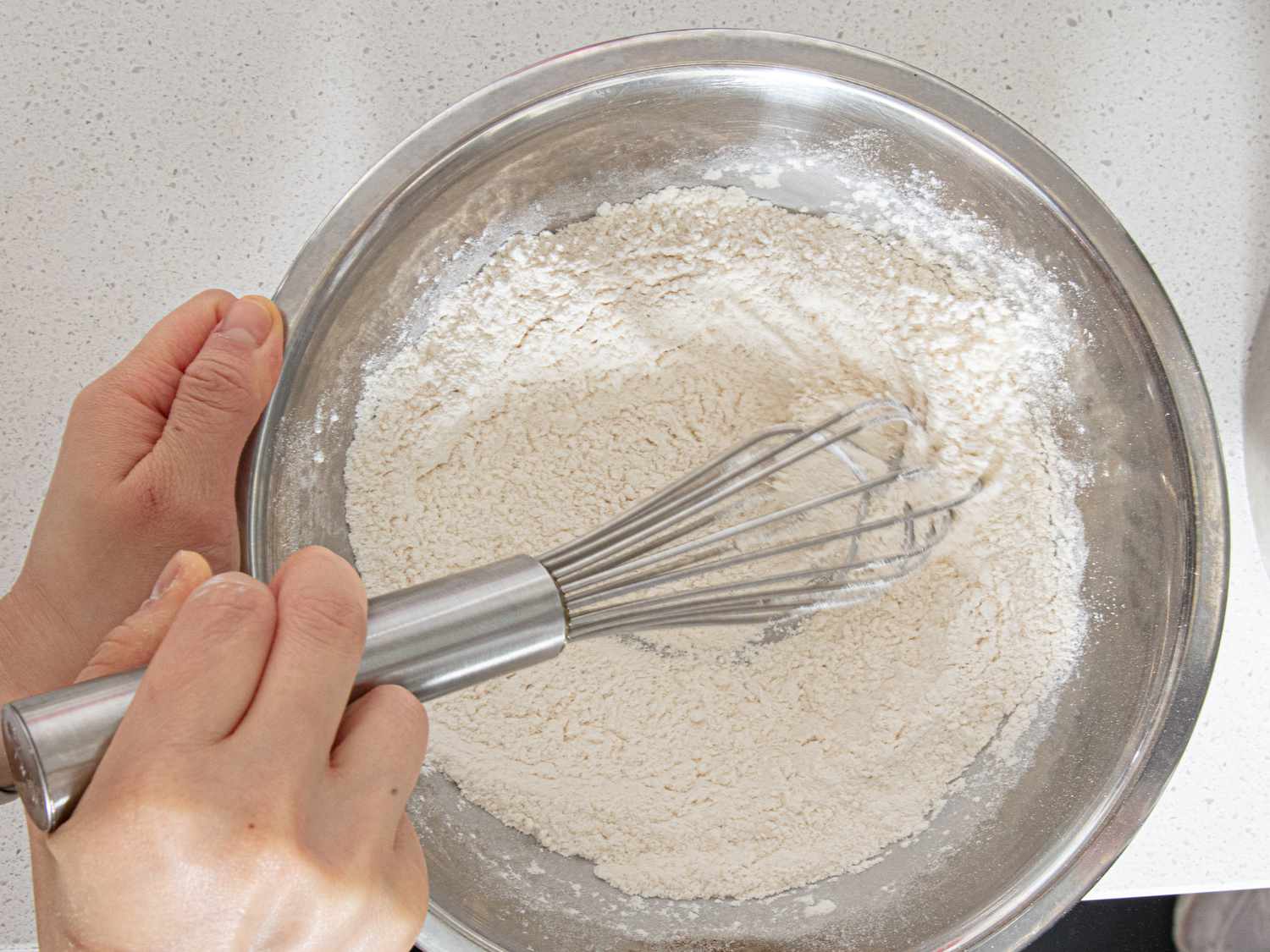 Overhead view of mixing dry ingredients