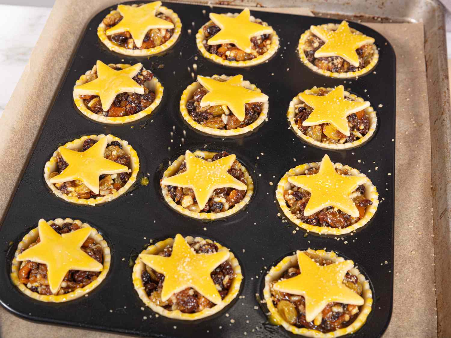 Mincemeat pies after chilling in tin