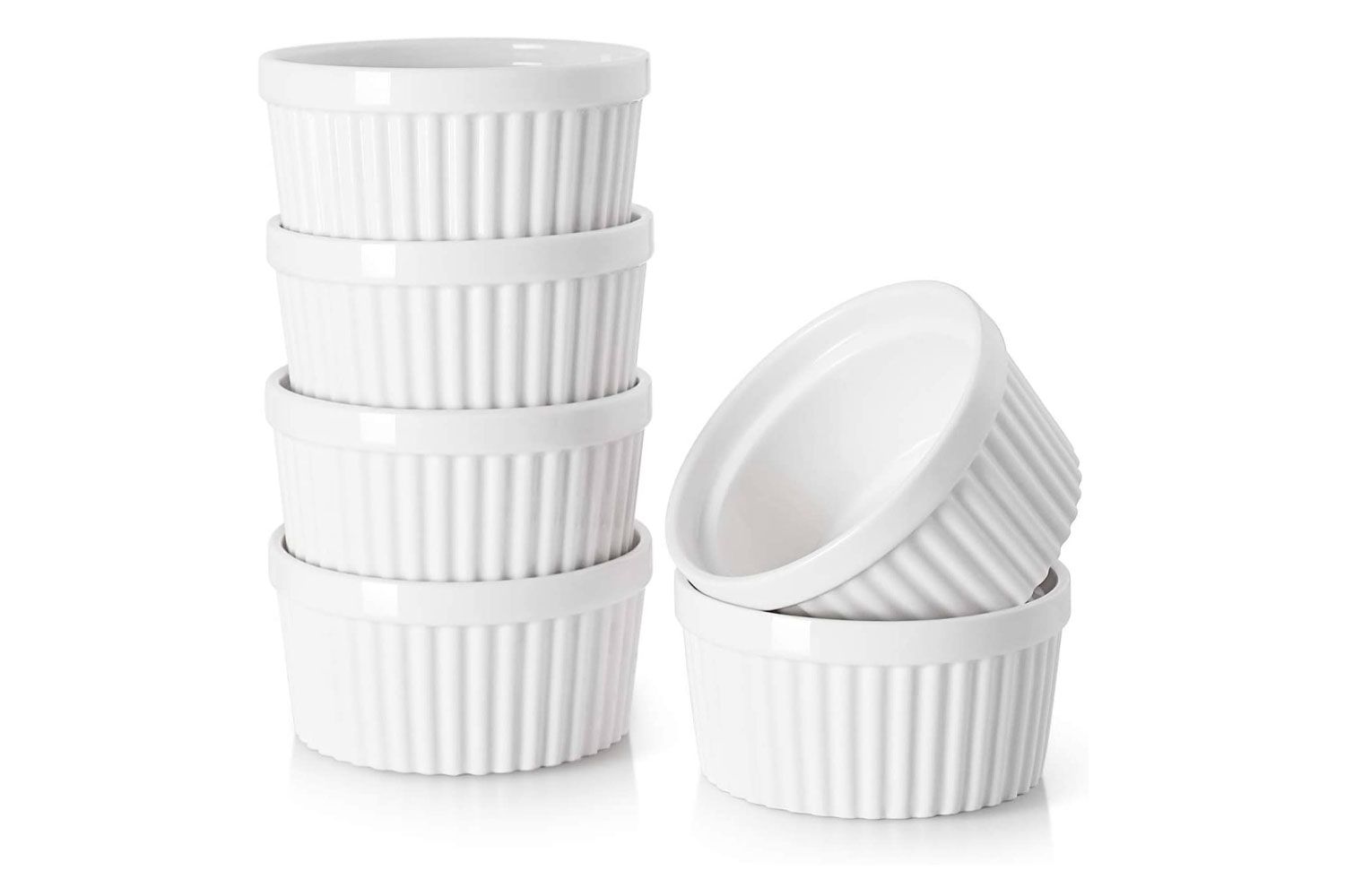 DOWAN 4 oz Ramekins - Ramekins for Creme Brulee Porcelain Ramekins Oven Safe, Classic Style Ramekins for Baking Souffle Ramekins Bowls, Set of 6, White