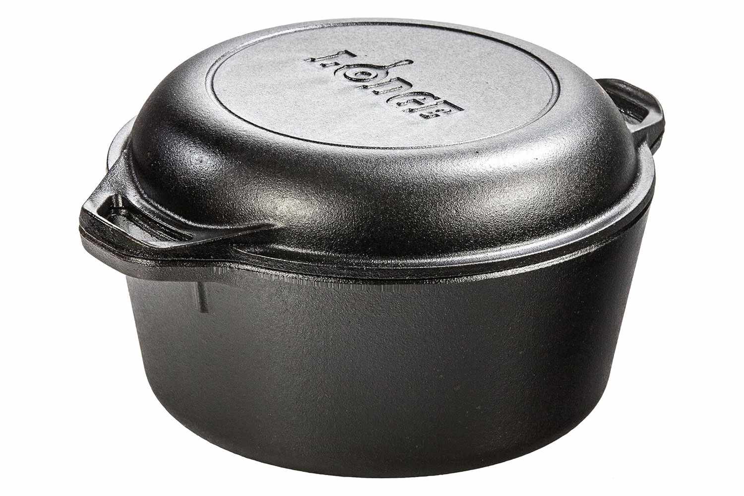 Lodge 5 Quart Pre-Seasoned Cast Iron Double Dutch Oven with Lid