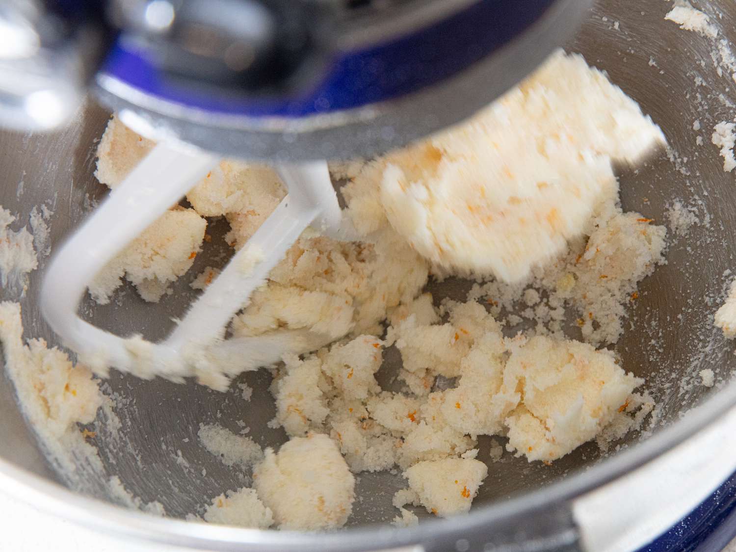 Overhead view of mixing in bowl