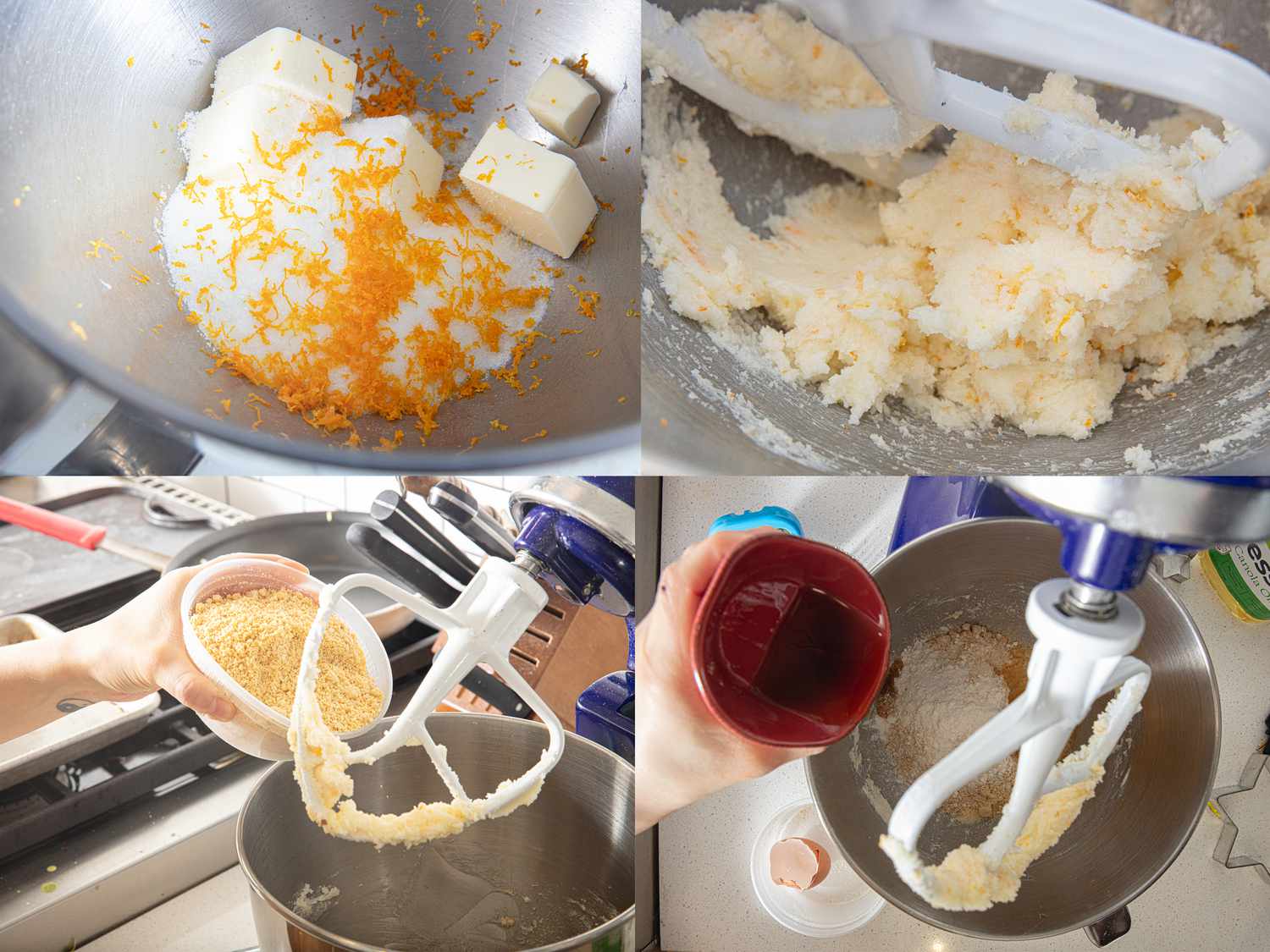 Four image collage of assembling almond cream