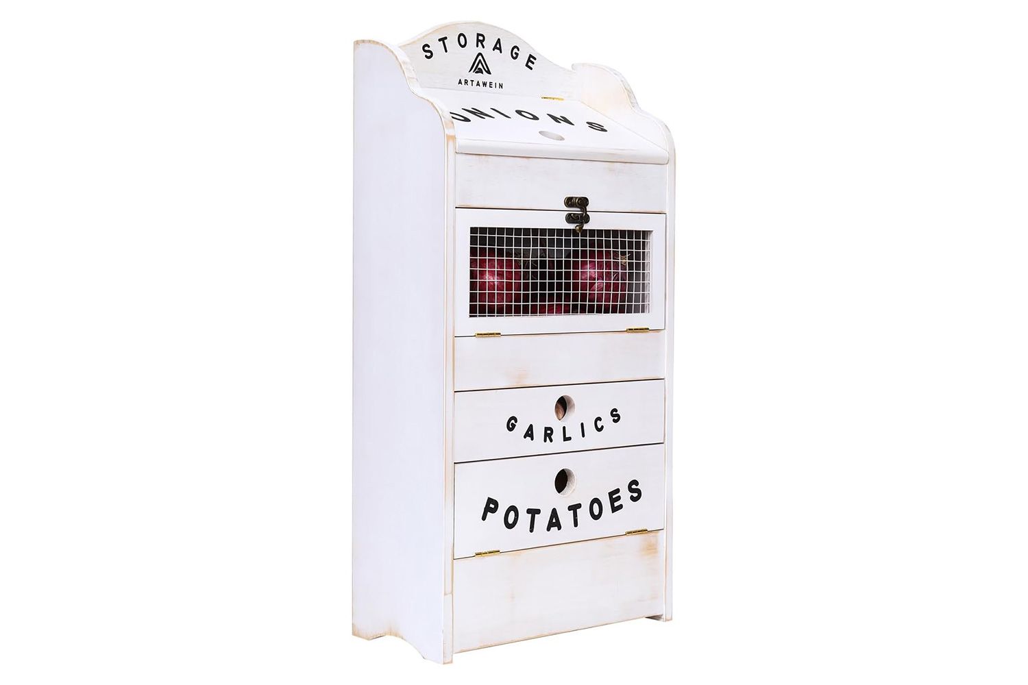  ARTAWEIN Pine Wood Veggie Bin for Potato, Onion and 1 Garlic Drawer Vegetable Box