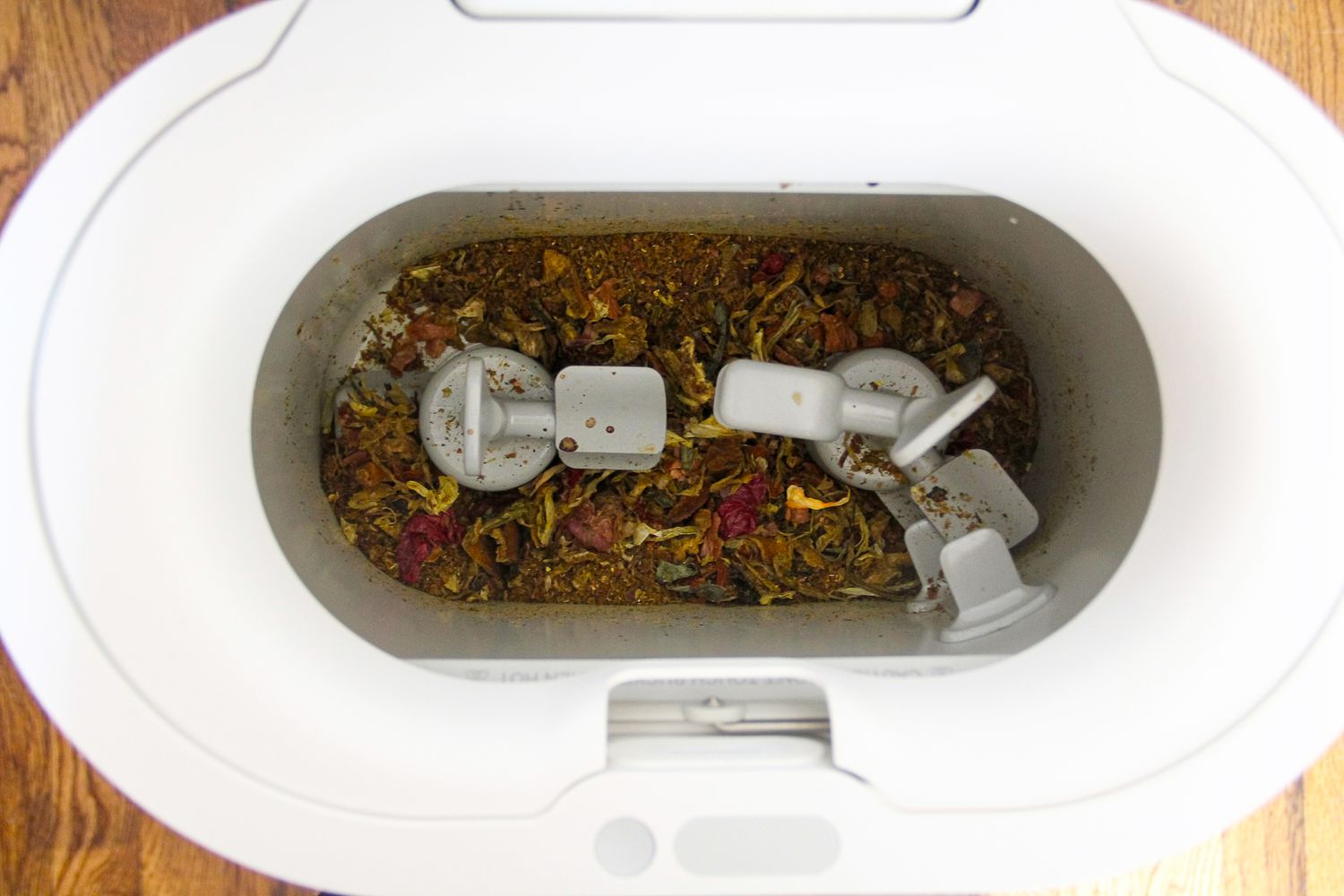 Food waste inside a kitchen composting machine